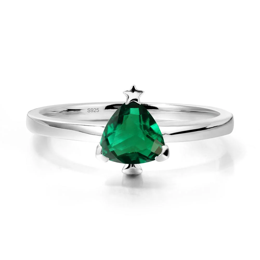Solitaire Trillion Cut Emerald Ring with Star - Image 9