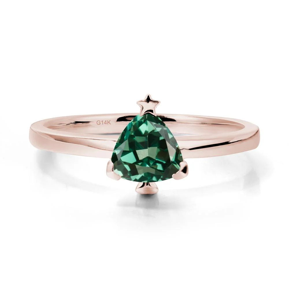 Solitaire Trillion Cut Green Sapphire Ring with Star - Image 2