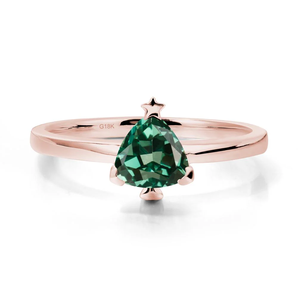 Solitaire Trillion Cut Green Sapphire Ring with Star - Image 5