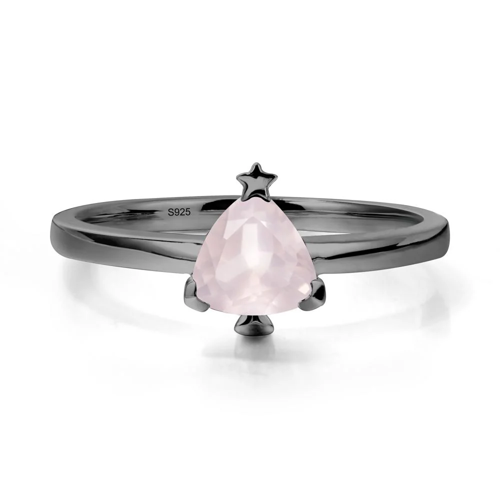 Solitaire Trillion Cut Rose Quartz Ring with Star