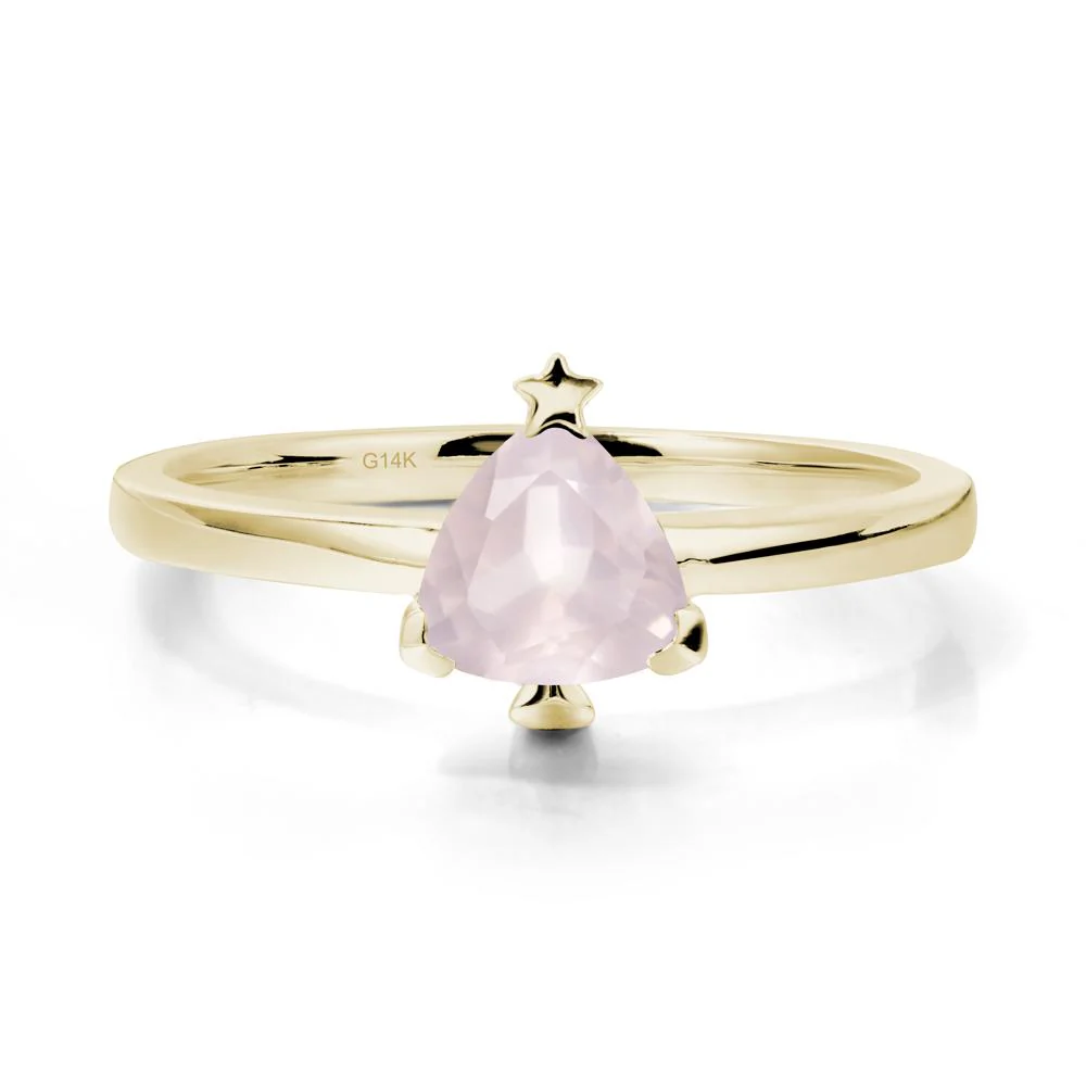 Solitaire Trillion Cut Rose Quartz Ring with Star - Image 4