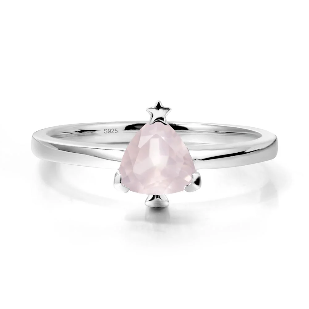 Solitaire Trillion Cut Rose Quartz Ring with Star - Image 9