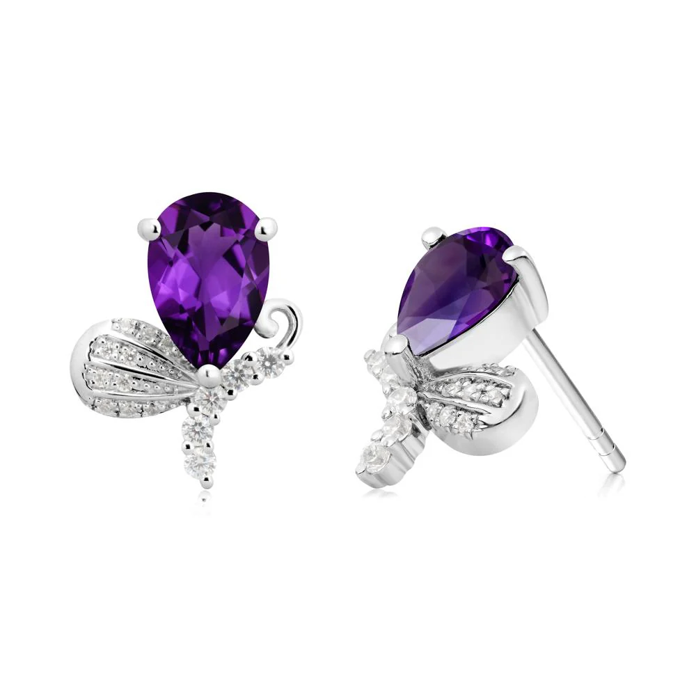 Sparkling Wing Amethyst Butterfly Earrings