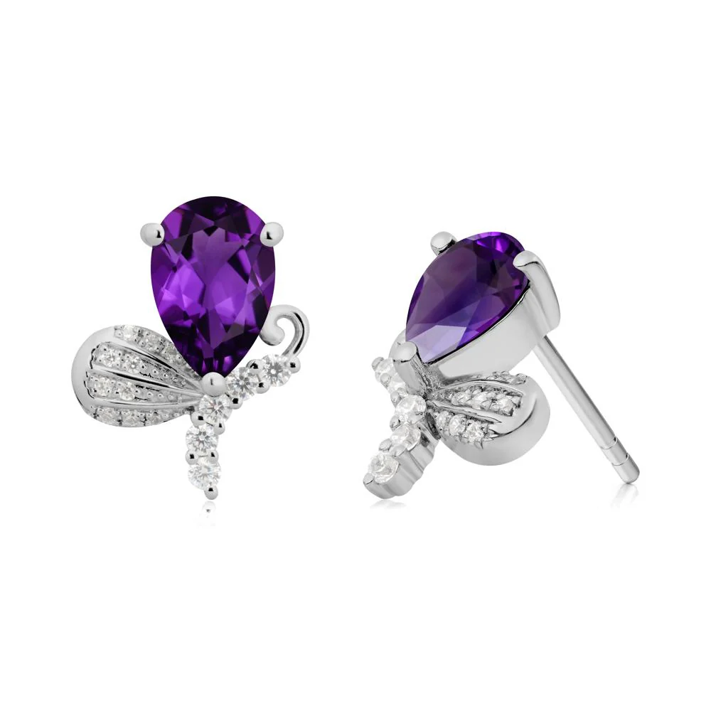 Sparkling Wing Amethyst Butterfly Earrings - Image 5