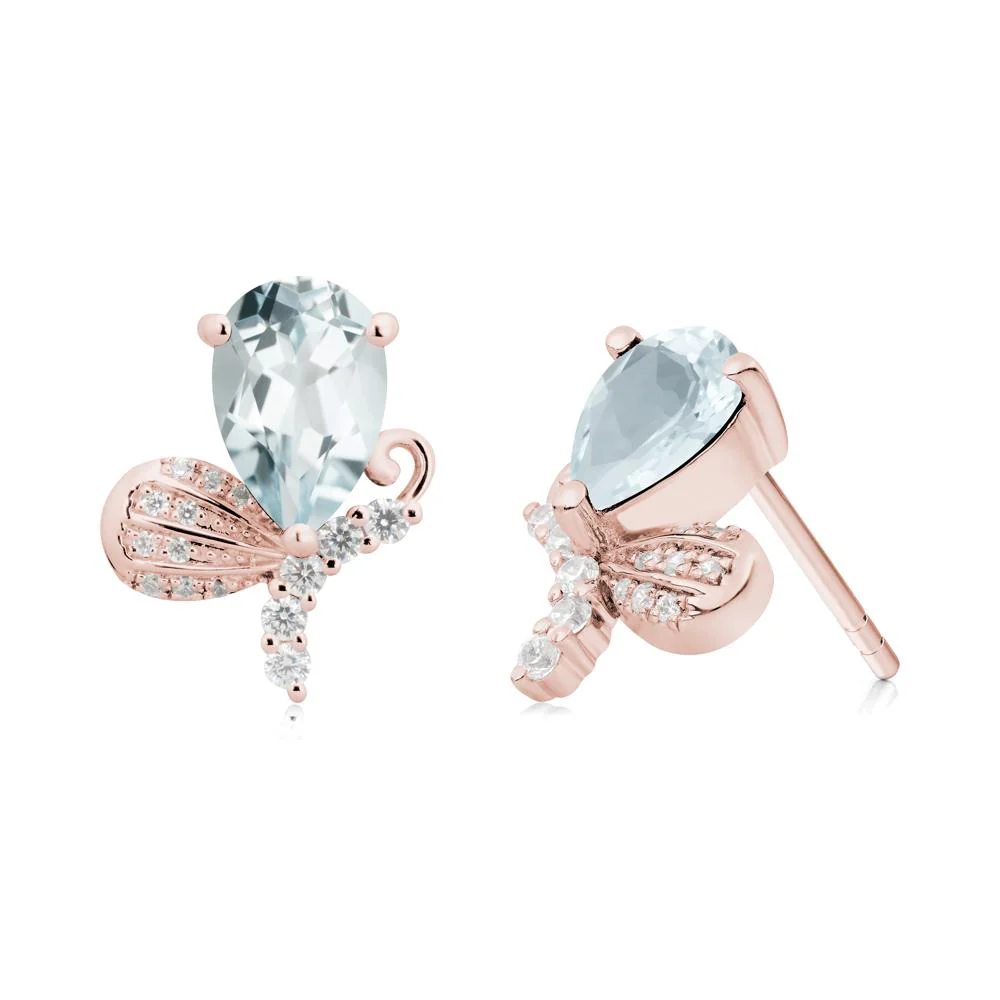 Sparkling Wing Aquamarine Butterfly Earrings - Image 3