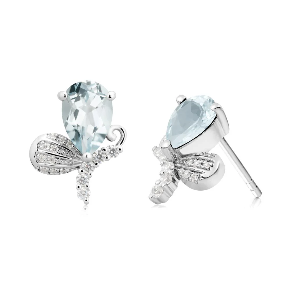 Sparkling Wing Aquamarine Butterfly Earrings - Image 6