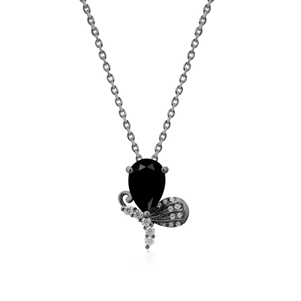 Sparkling Wing Black Spinel Butterfly Necklace
