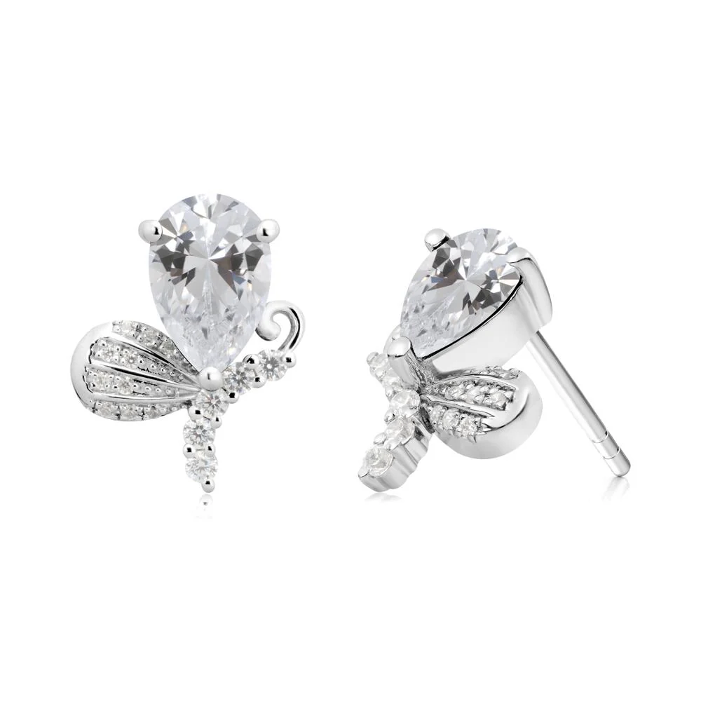 Sparkling Wing Cubic Zirconia Butterfly Earrings - Image 7