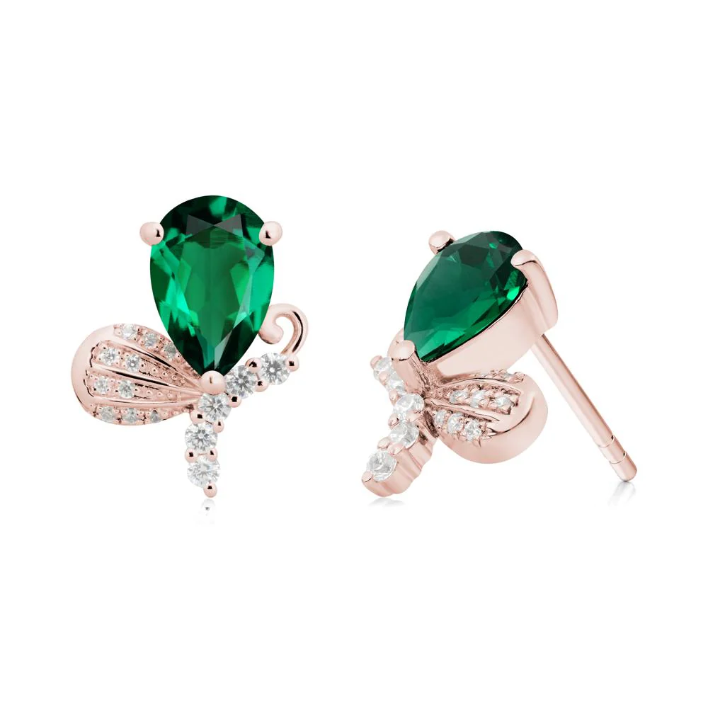 Sparkling Wing Emerald Butterfly Earrings - Image 2