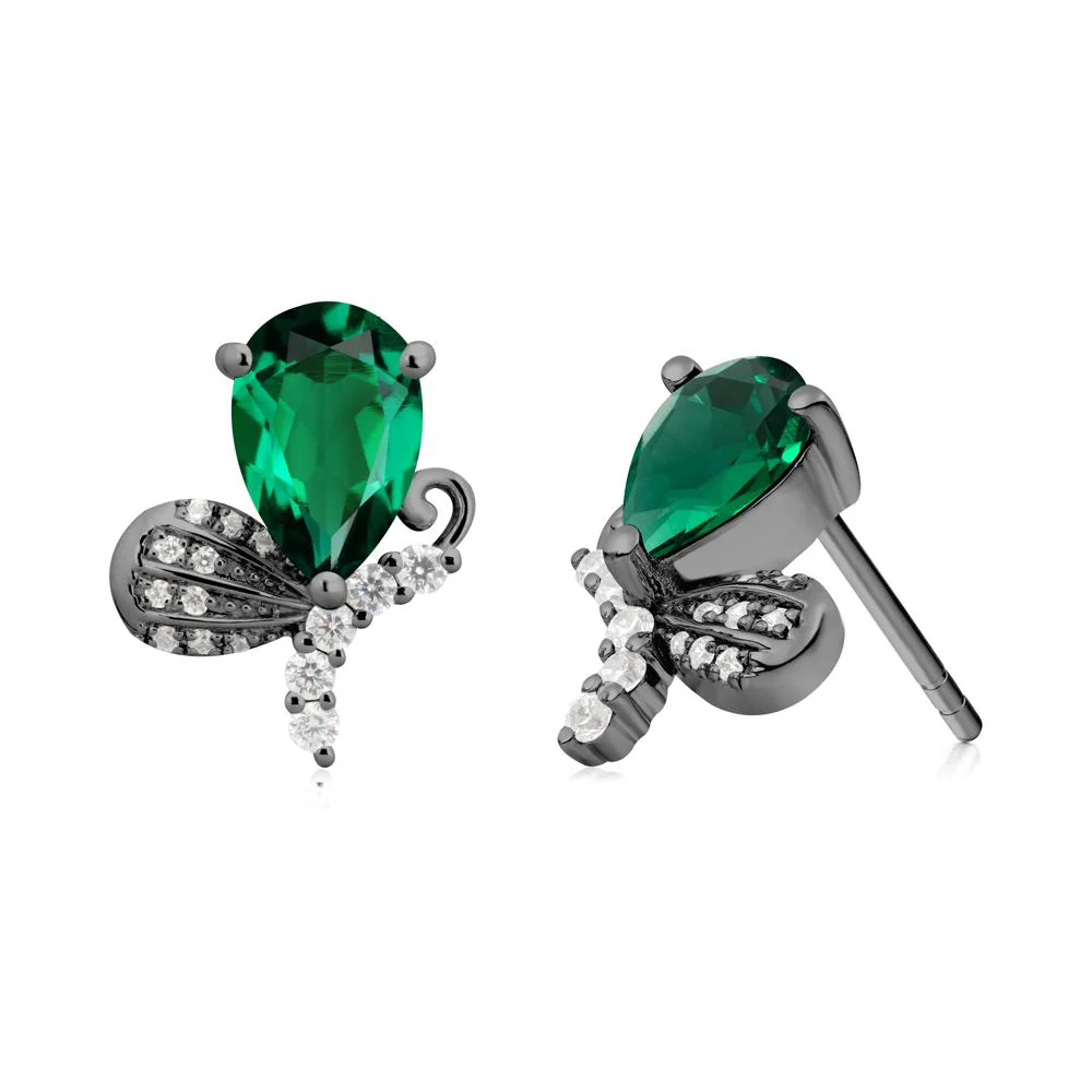 Sparkling Wing Emerald Butterfly Earrings - Image 3