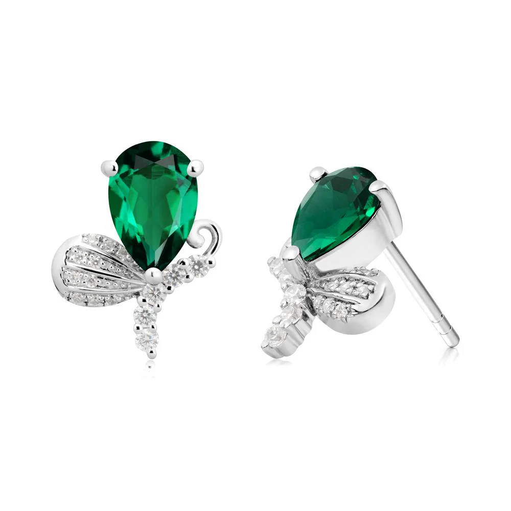 Sparkling Wing Emerald Butterfly Earrings - Image 5
