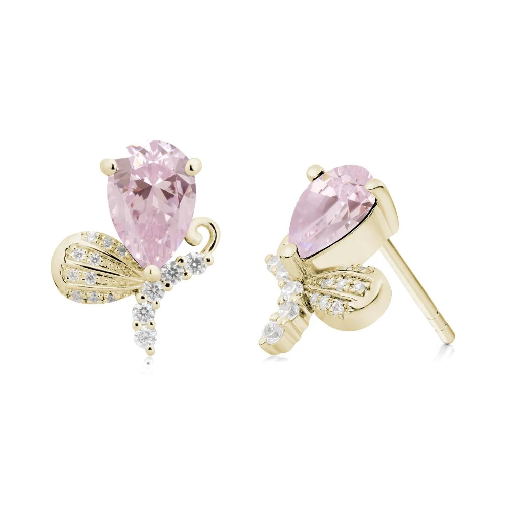 Sparkling Wing Pink Cubic Zirconia Butterfly Earrings