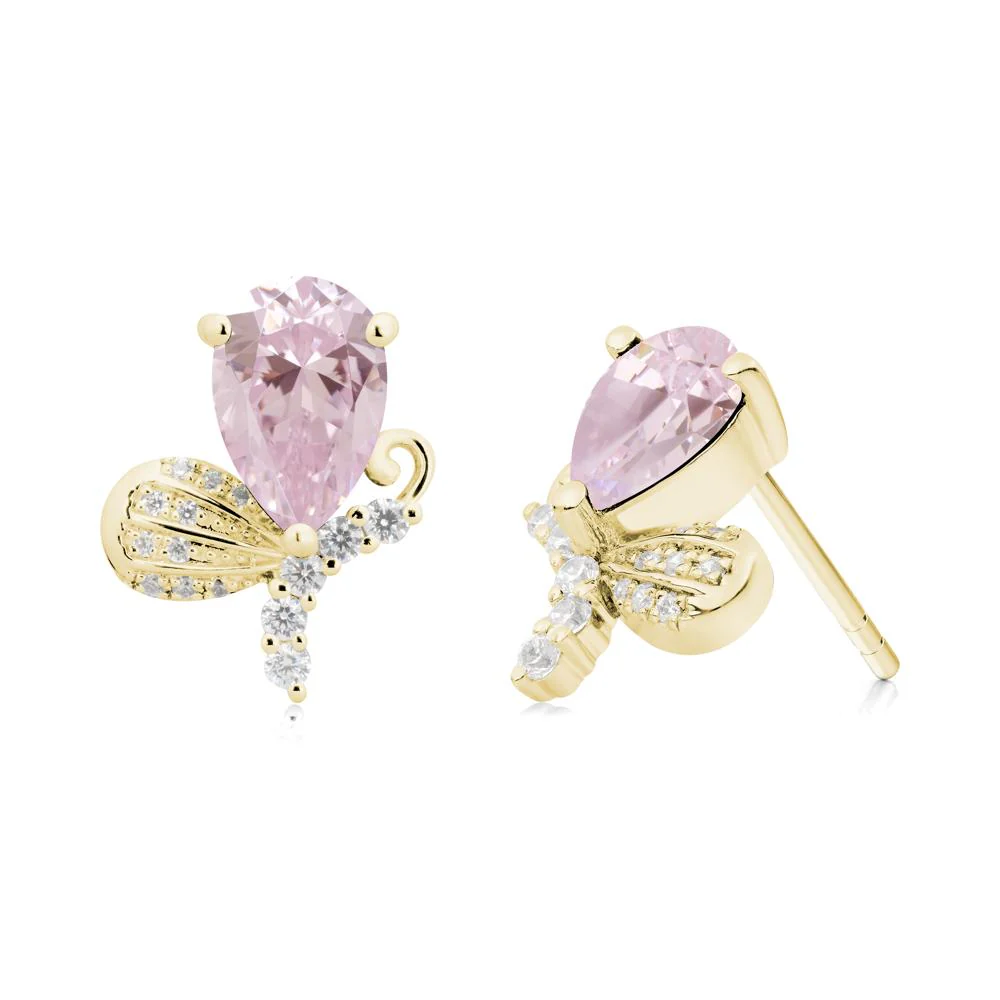 Sparkling Wing Pink Cubic Zirconia Butterfly Earrings - Image 2