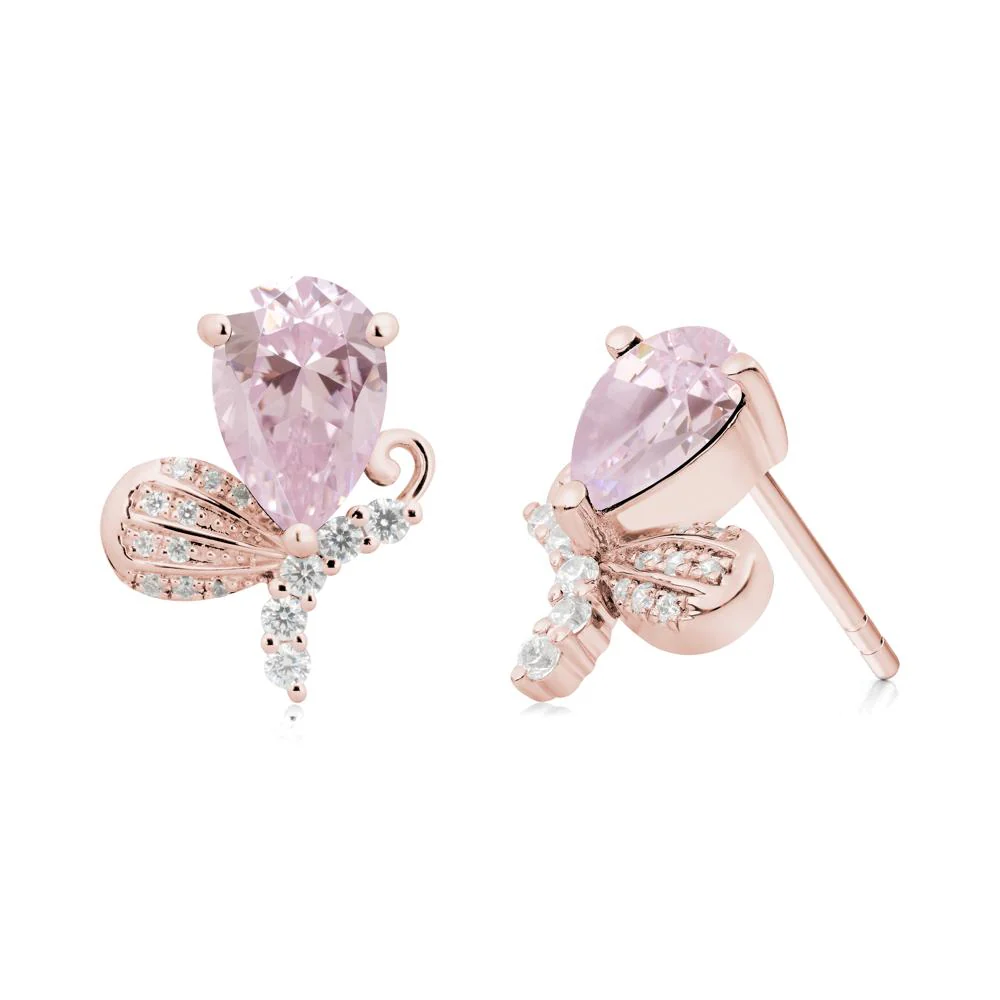 Sparkling Wing Pink Cubic Zirconia Butterfly Earrings - Image 4