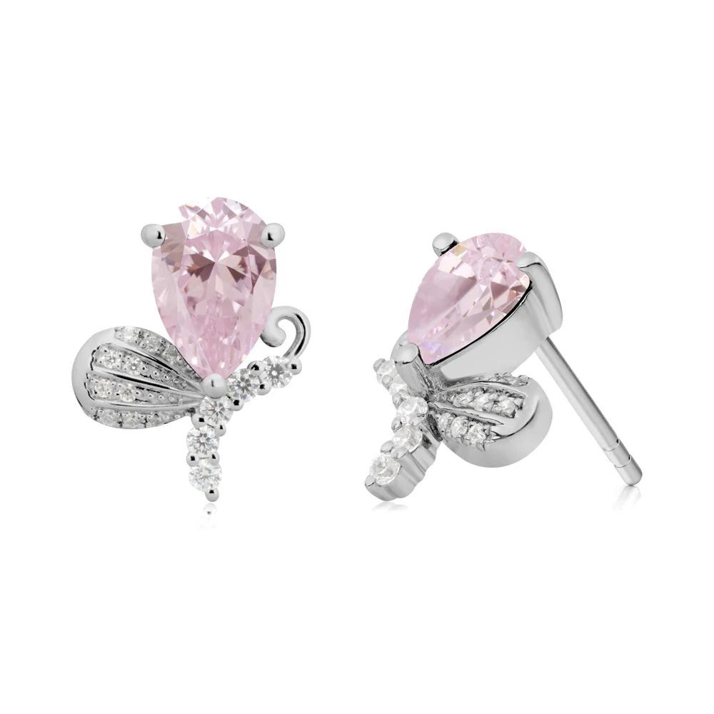 Sparkling Wing Pink Cubic Zirconia Butterfly Earrings - Image 7