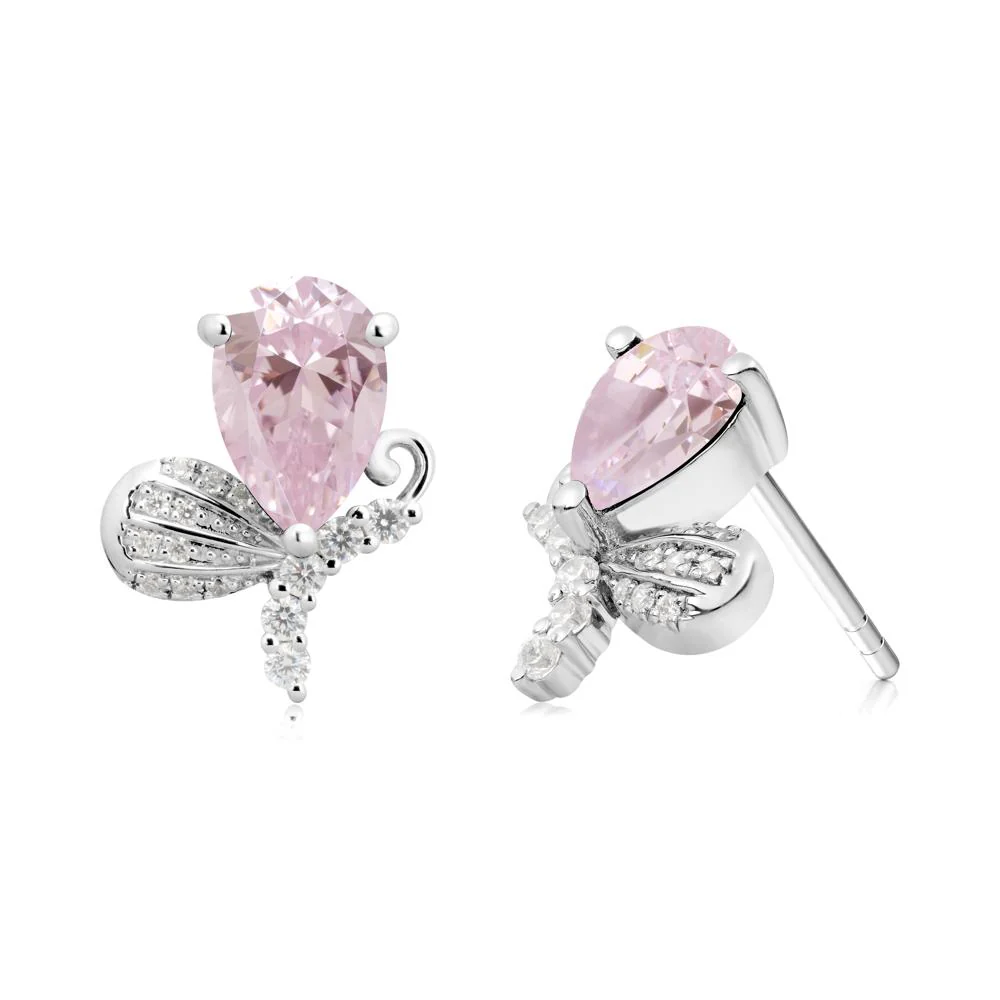 Sparkling Wing Pink Cubic Zirconia Butterfly Earrings - Image 9
