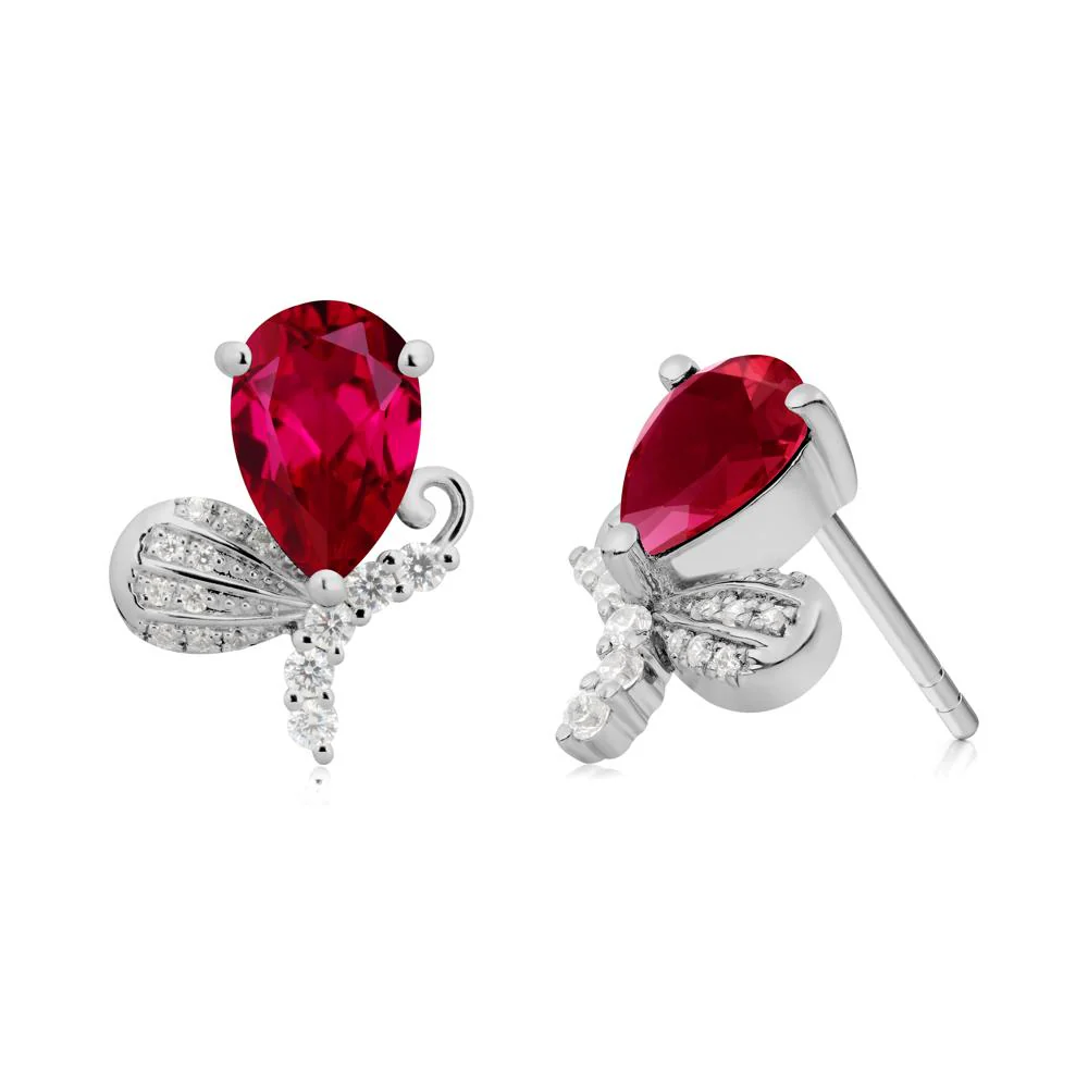 Sparkling Wing Ruby Butterfly Earrings - Image 2