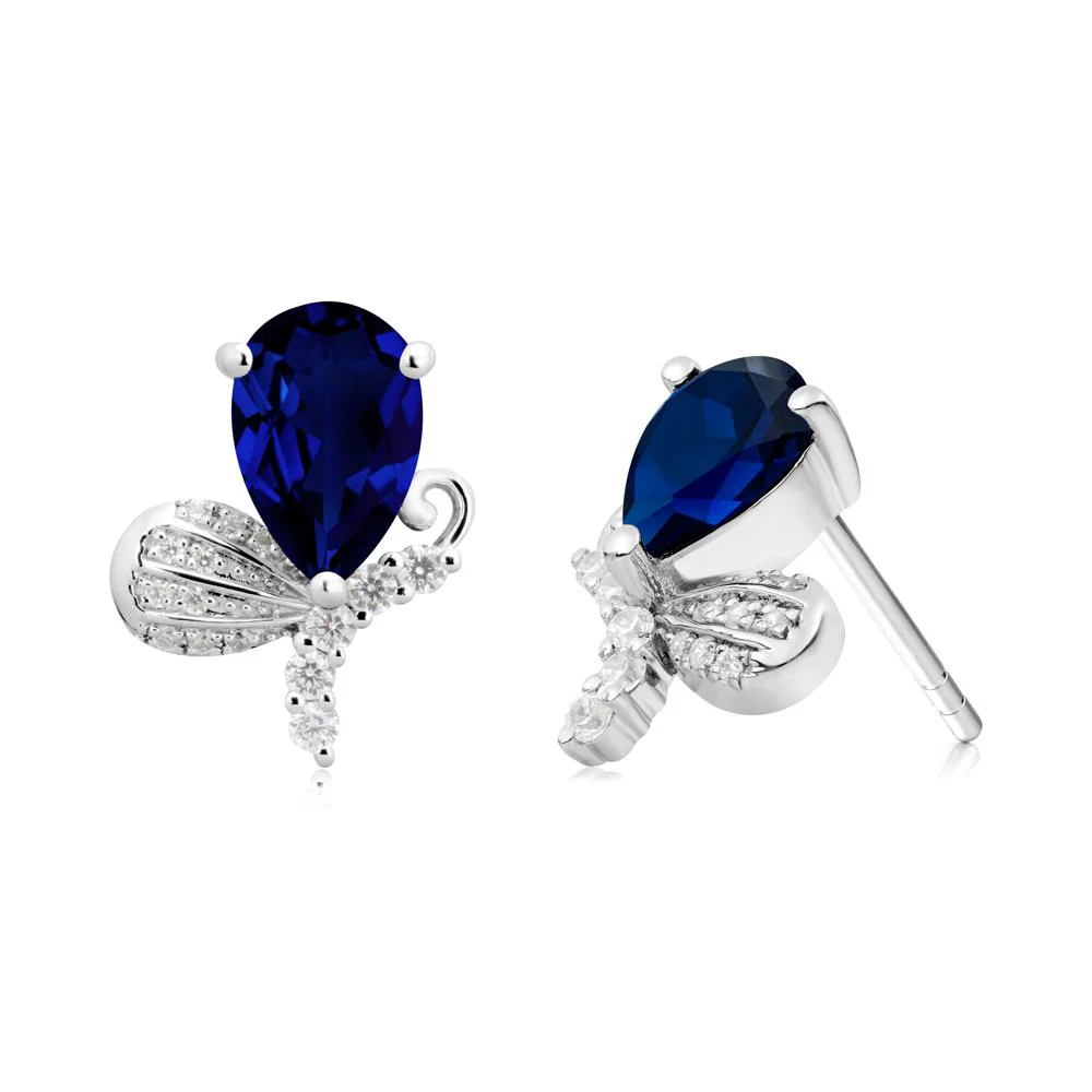 Sparkling Wing Sapphire Butterfly Earrings - Image 2