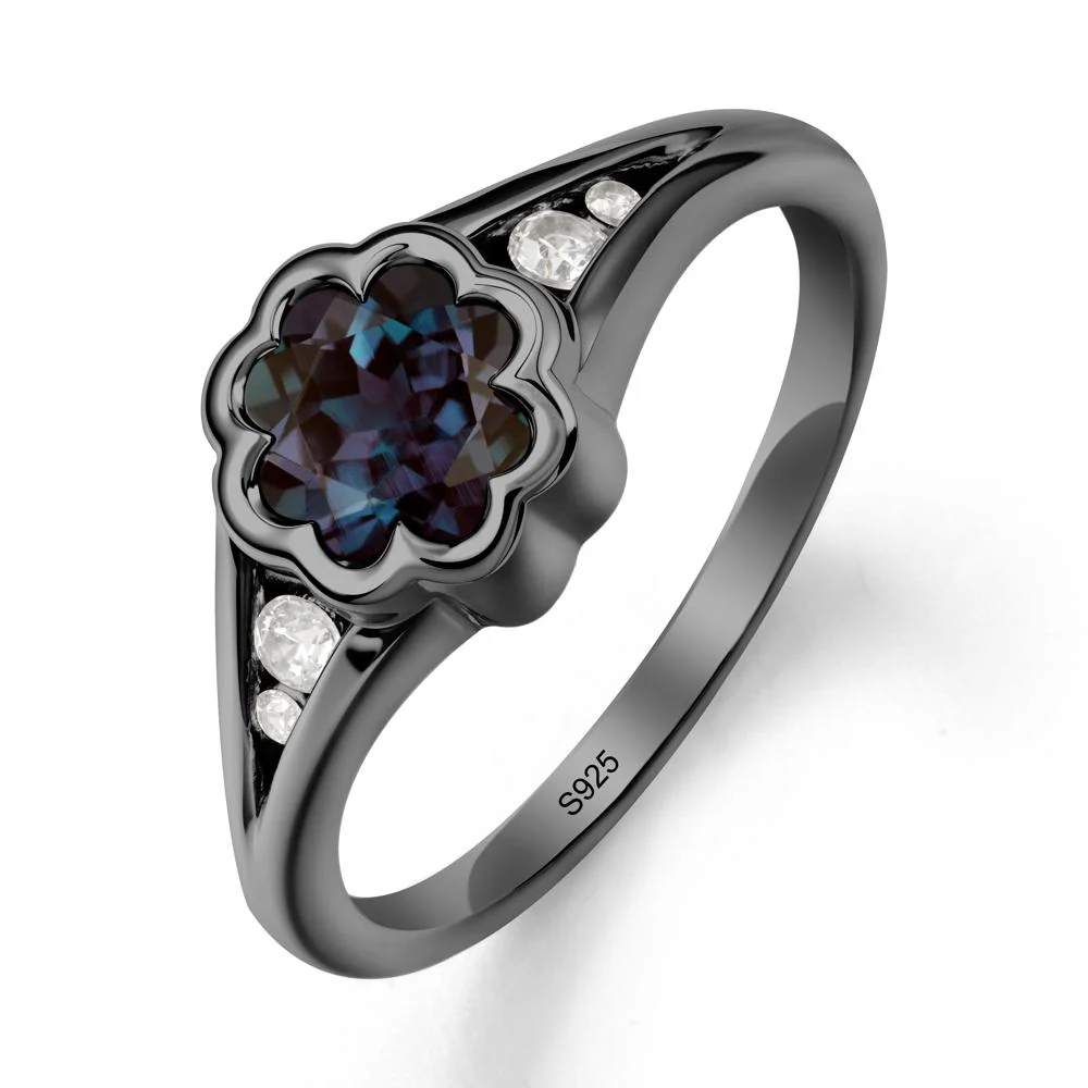 Split Band Flower Shaped Alexandrite Ring