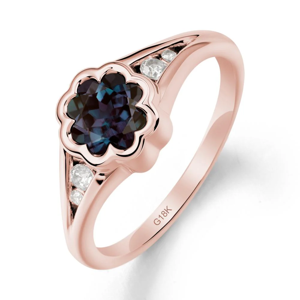 Split Band Flower Shaped Alexandrite Ring - Image 5