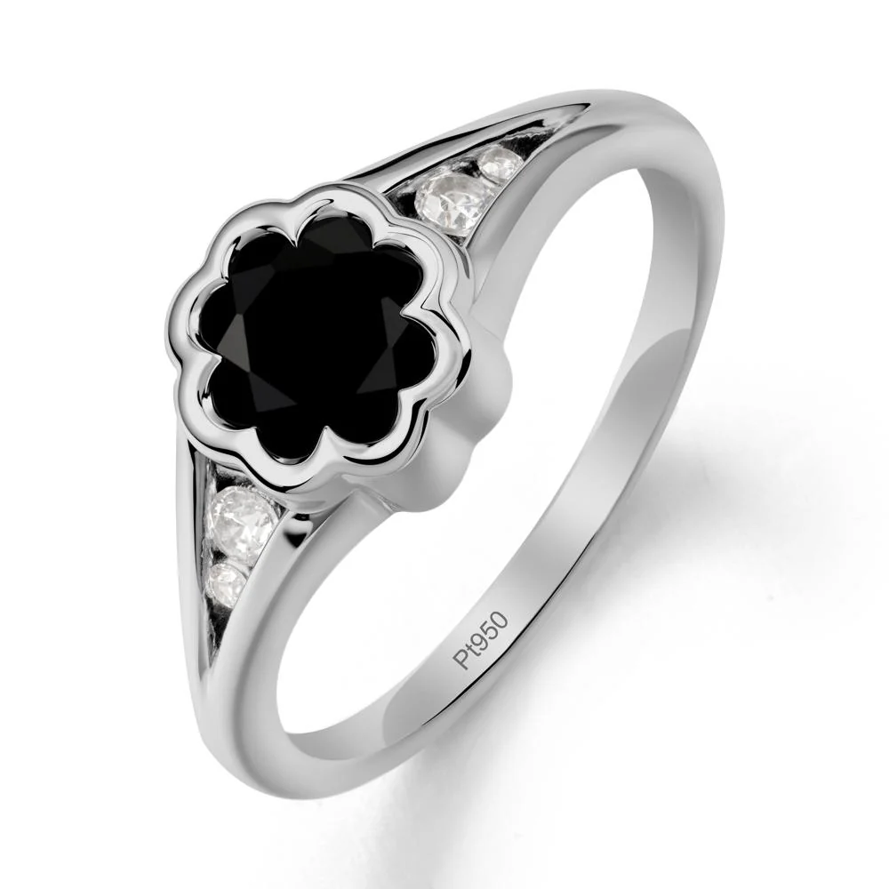 Split Band Flower Shaped Black Spinel Ring - Image 8