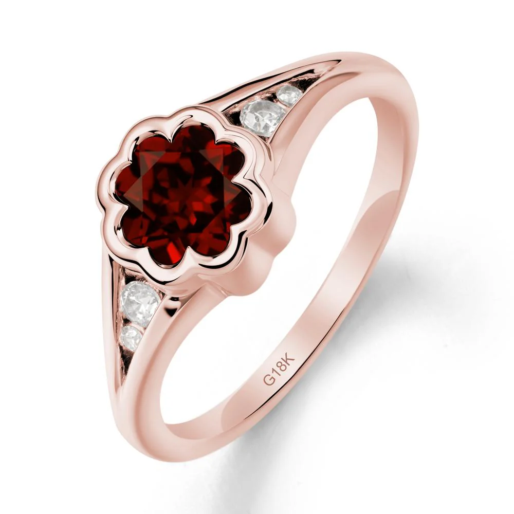 Split Band Flower Shaped Garnet Ring - Image 4