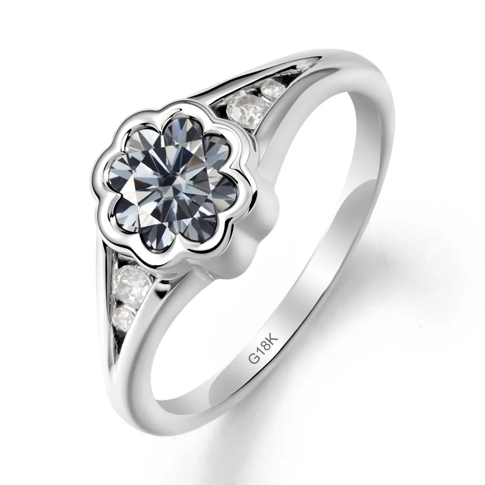 Split Band Flower Shaped Grey Moissanite Ring - Image 5