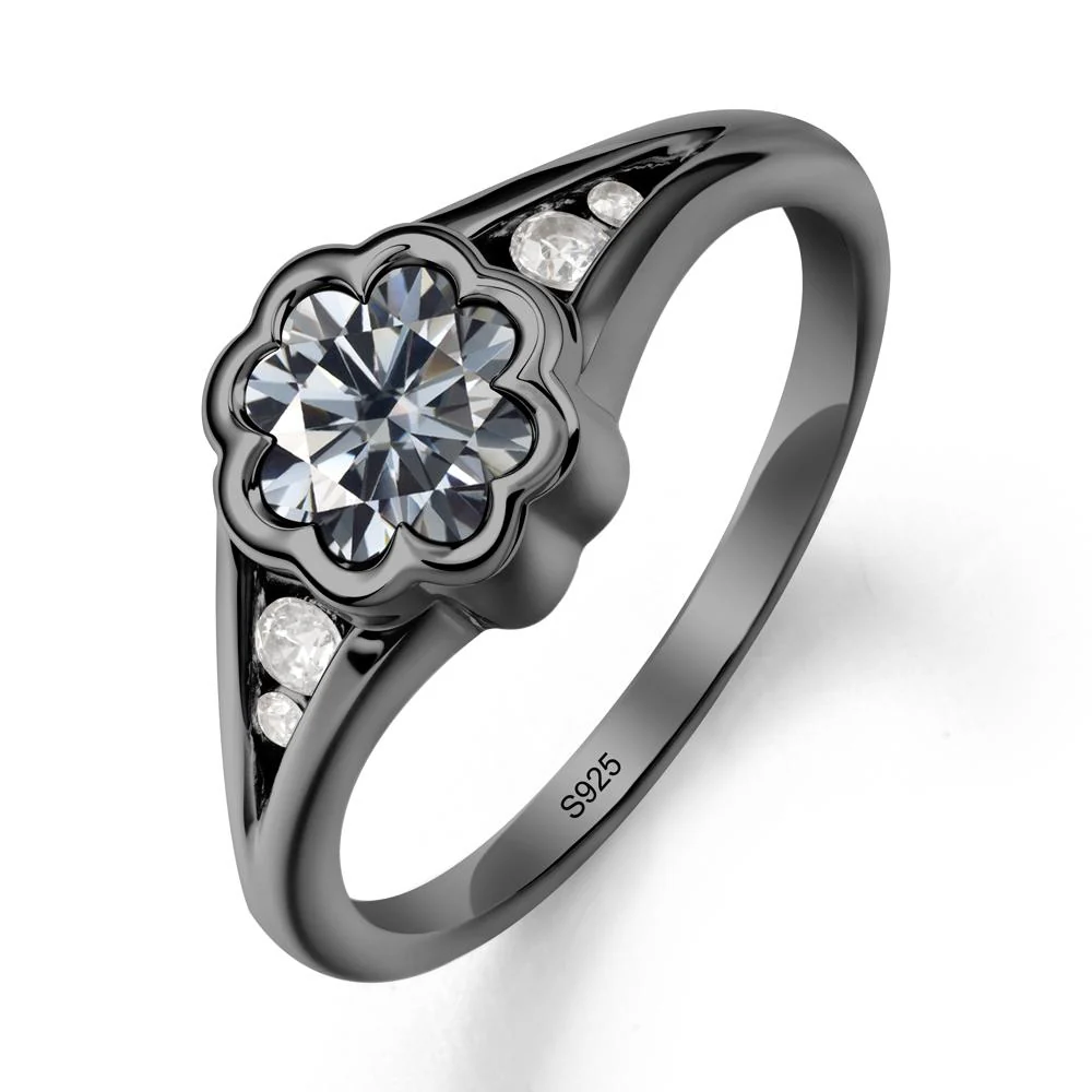 Split Band Flower Shaped Grey Moissanite Ring - Image 7