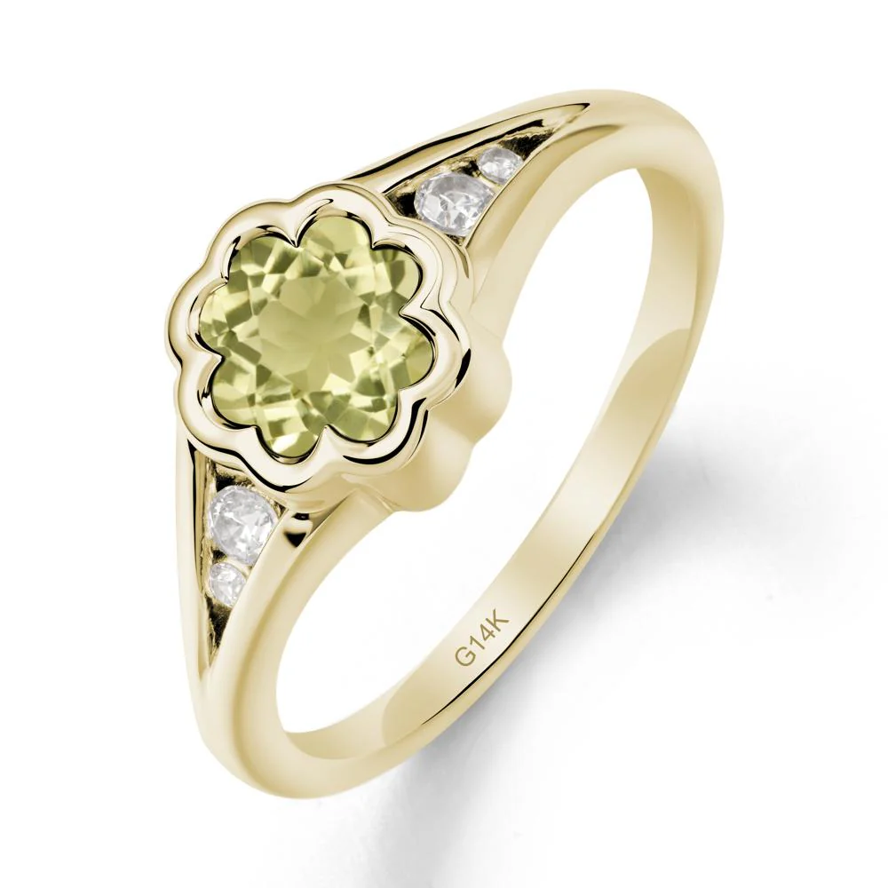 Split Band Flower Shaped Lemon Quartz Ring