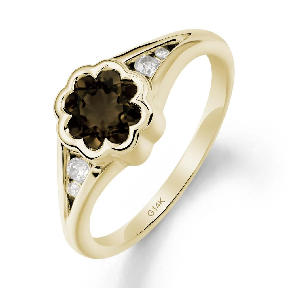 Split Band Flower Shaped Smoky Quartz Ring