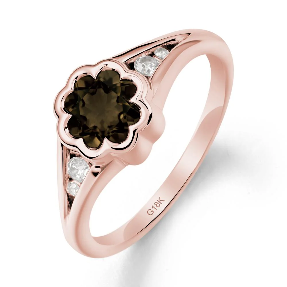 Split Band Flower Shaped Smoky Quartz Ring - Image 4