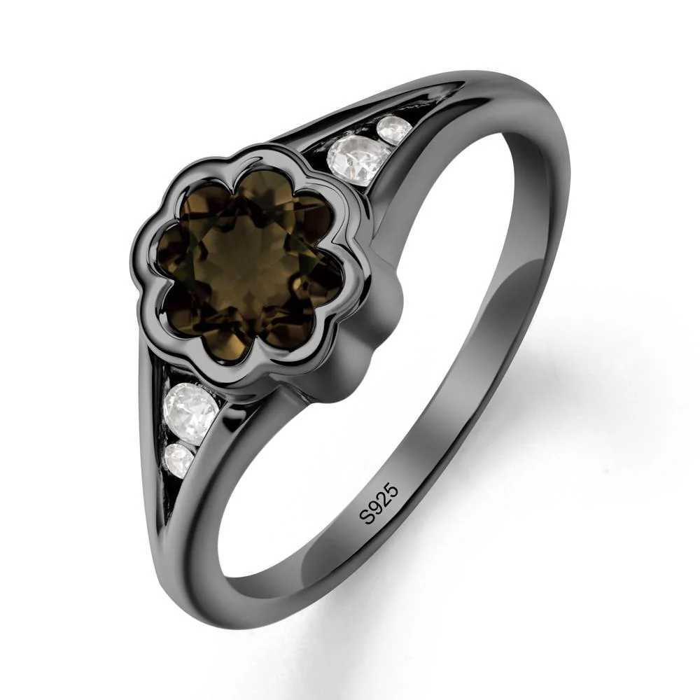Split Band Flower Shaped Smoky Quartz Ring - Image 7