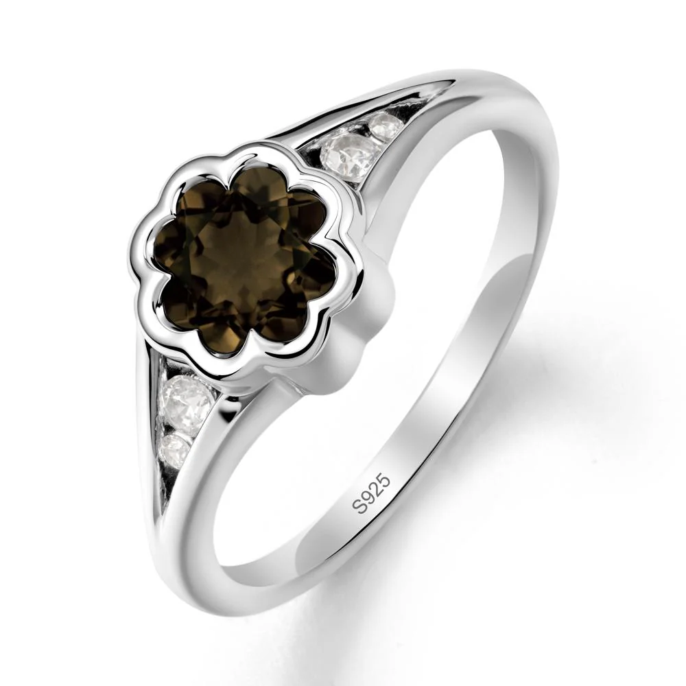 Split Band Flower Shaped Smoky Quartz Ring - Image 9