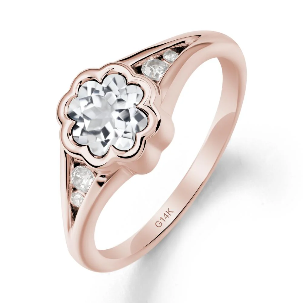 Split Band Flower Shaped White Topaz Ring - Image 2