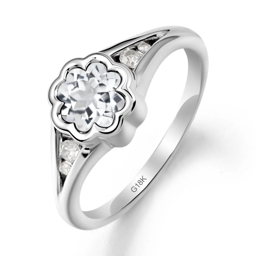 Split Band Flower Shaped White Topaz Ring - Image 6
