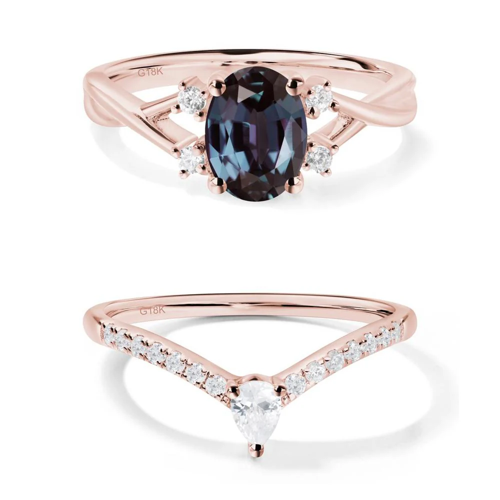 Alexandrite Oval Engagement Ring with Wedding Band - Image 13