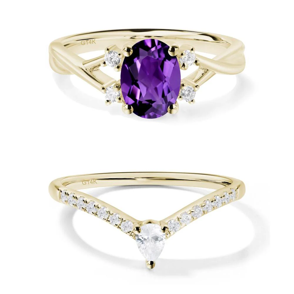 Oval Amethyst Wedding Ring Set - Image 13