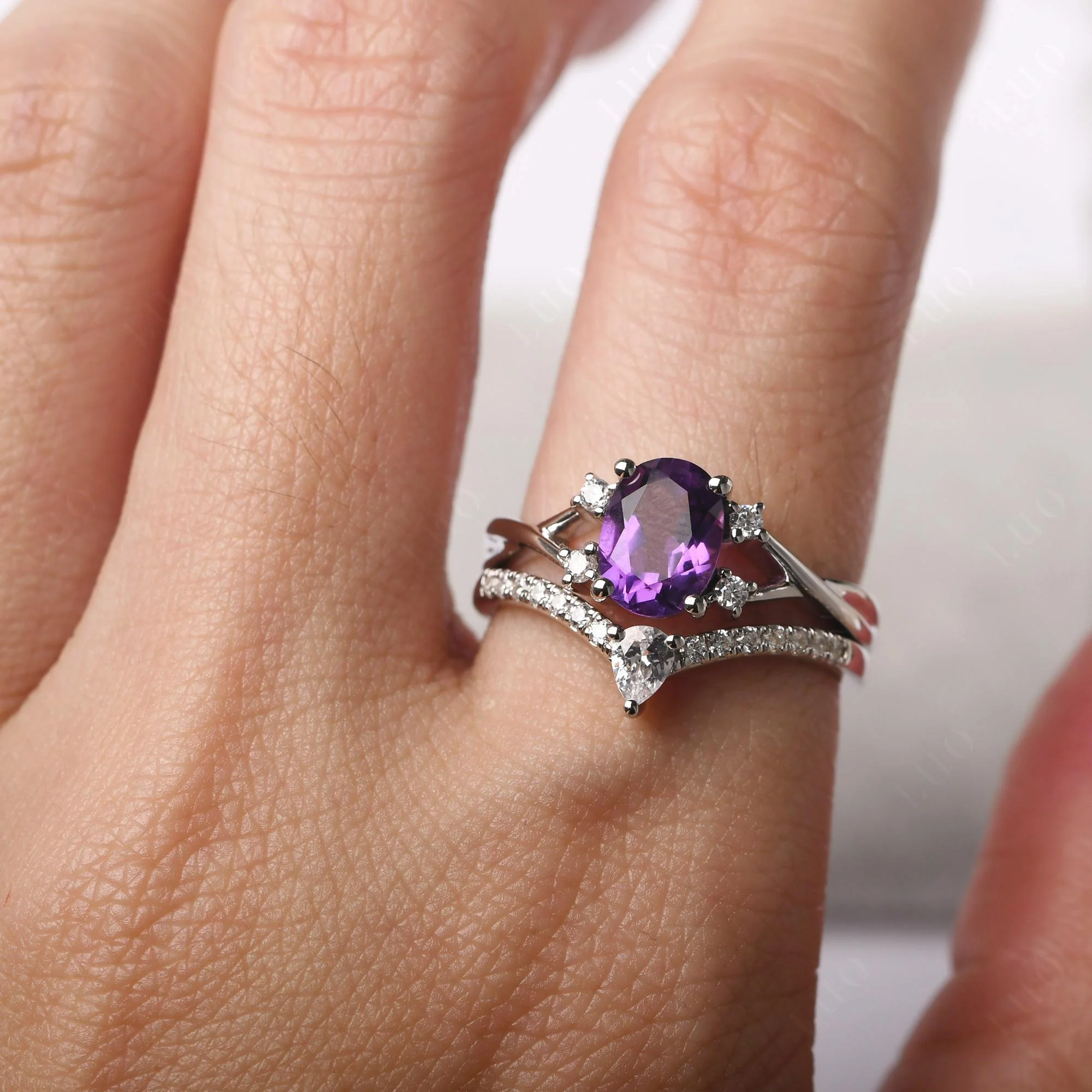 Oval Amethyst Wedding Ring Set - Image 33