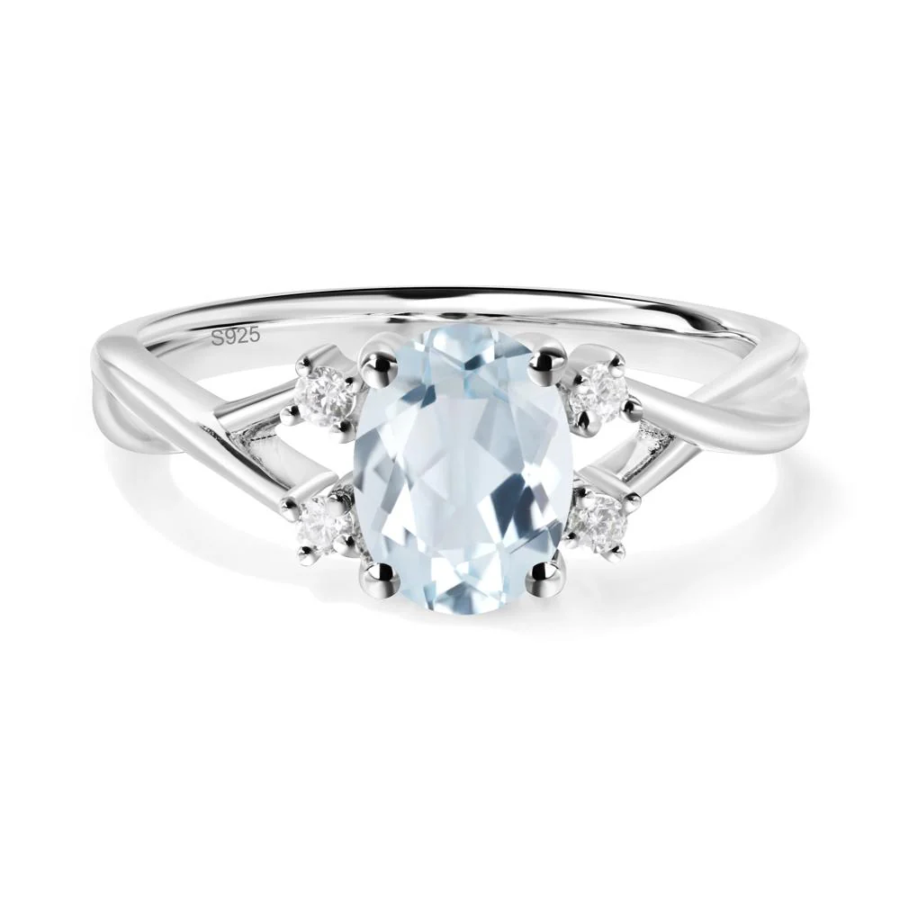 Aquamarine Oval Engagement Ring with Wedding Band - Image 3