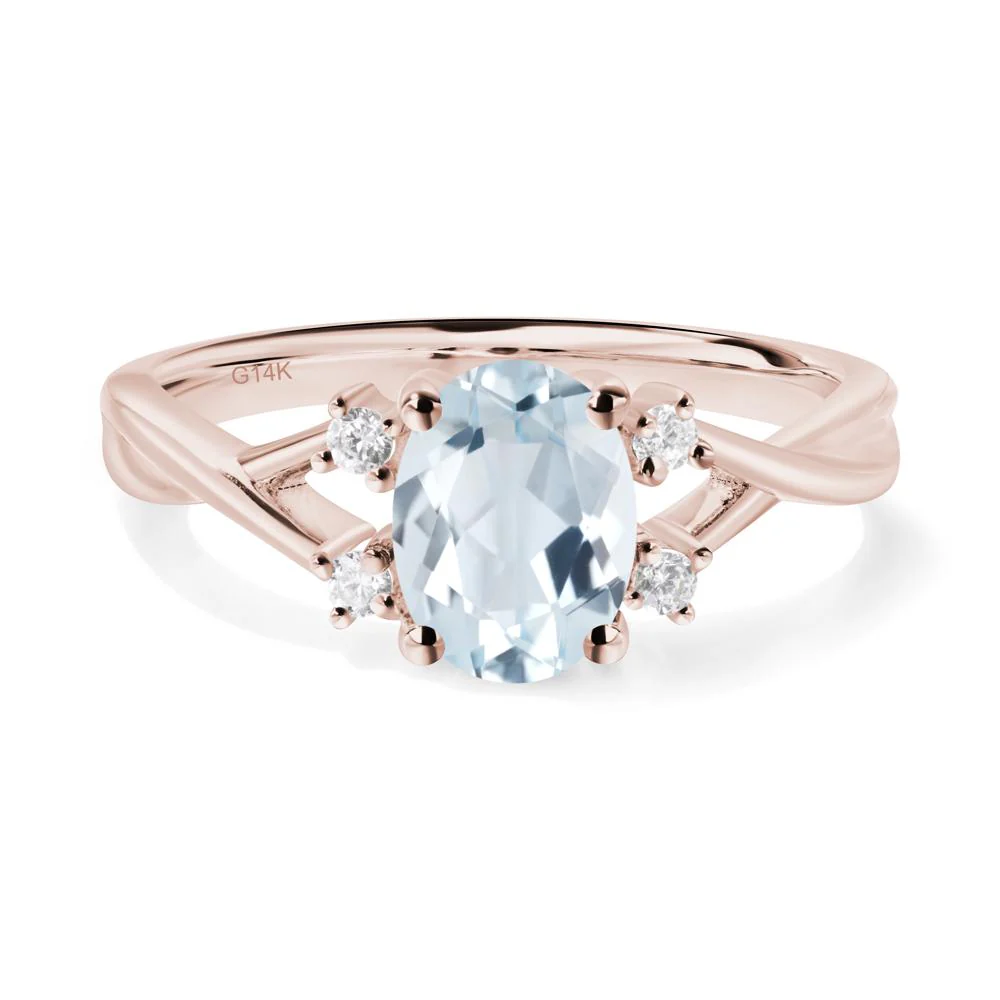Aquamarine Oval Engagement Ring with Wedding Band - Image 9
