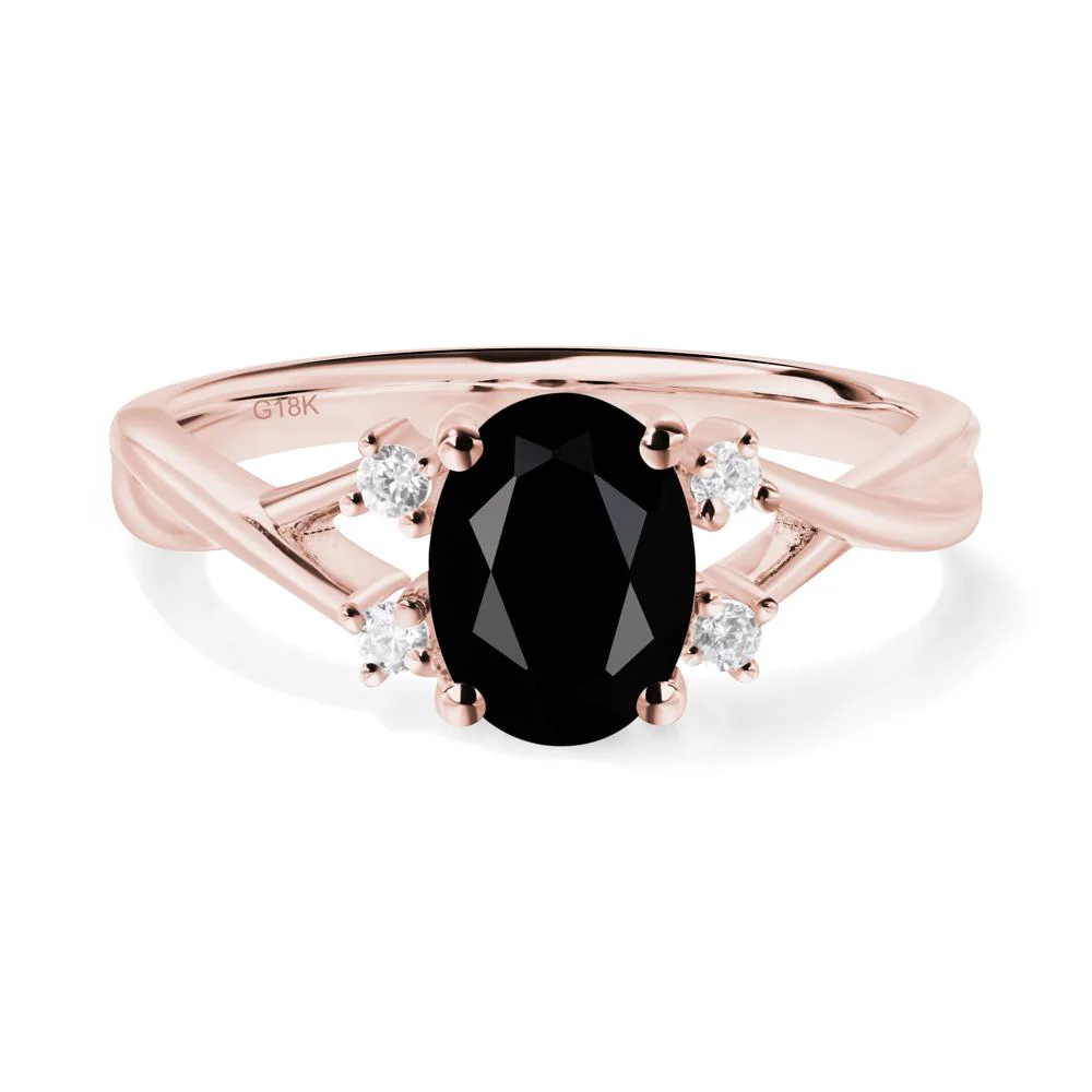 Oval Black Spinel Wedding Ring Set