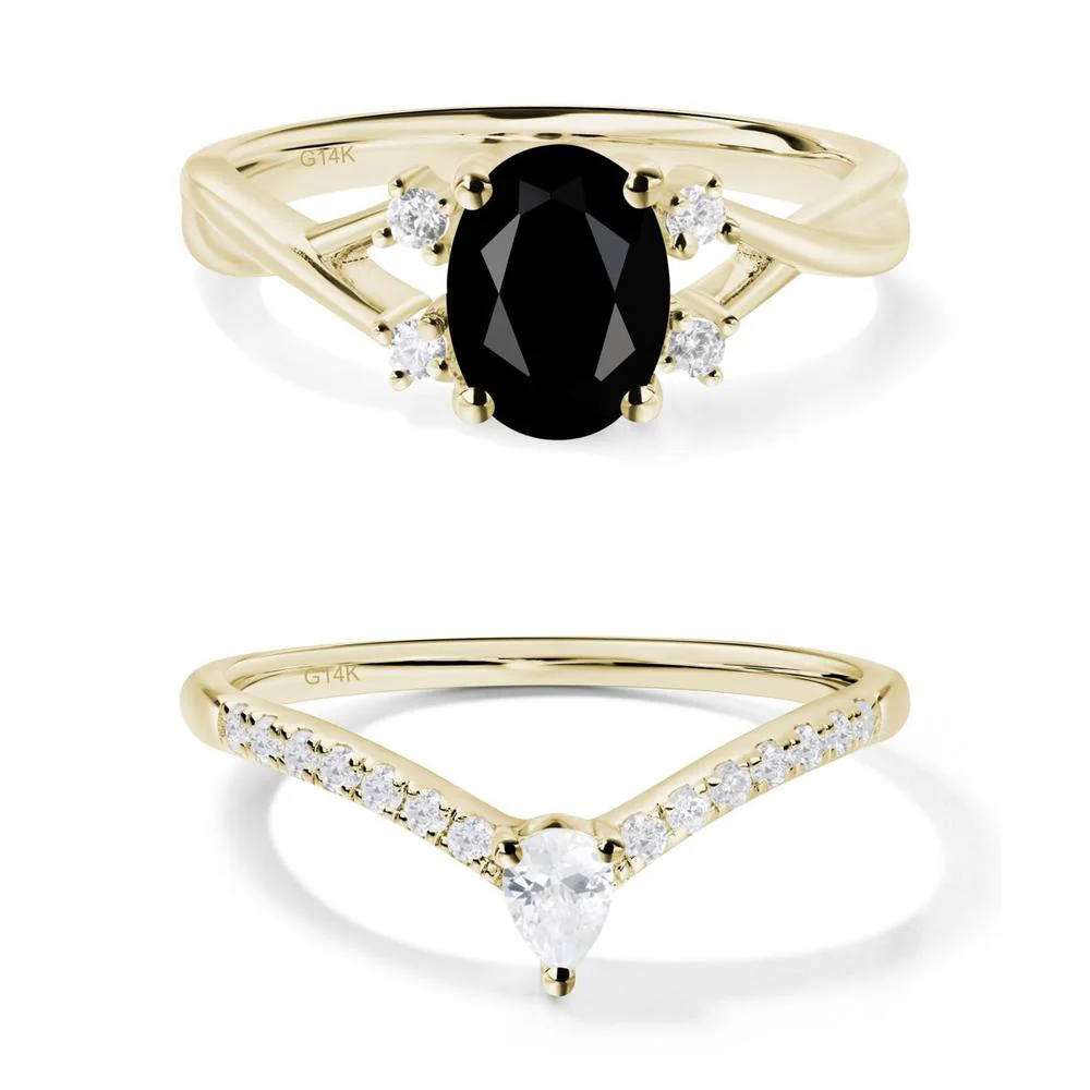 Oval Black Spinel Wedding Ring Set - Image 13