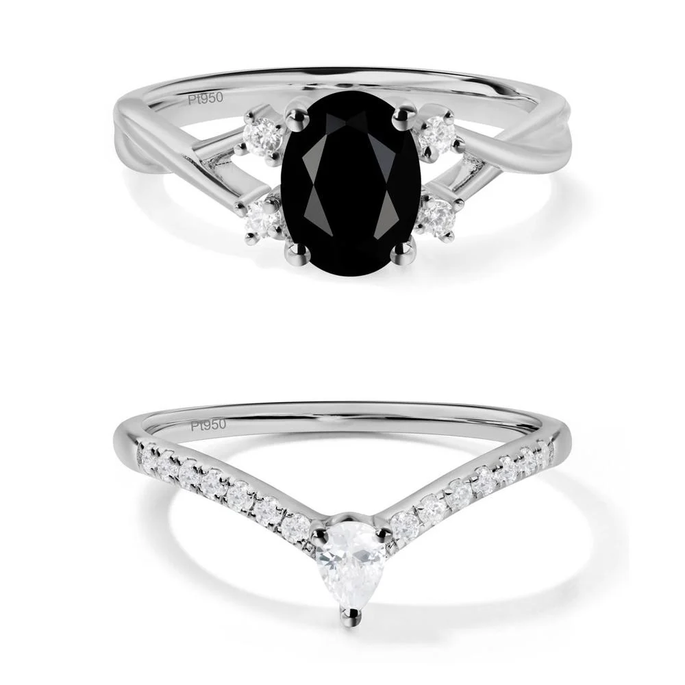 Oval Black Spinel Wedding Ring Set - Image 19