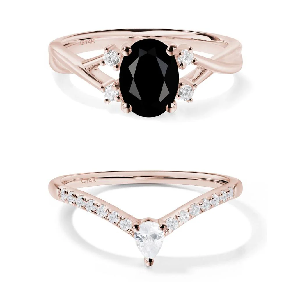 Oval Black Spinel Wedding Ring Set - Image 21