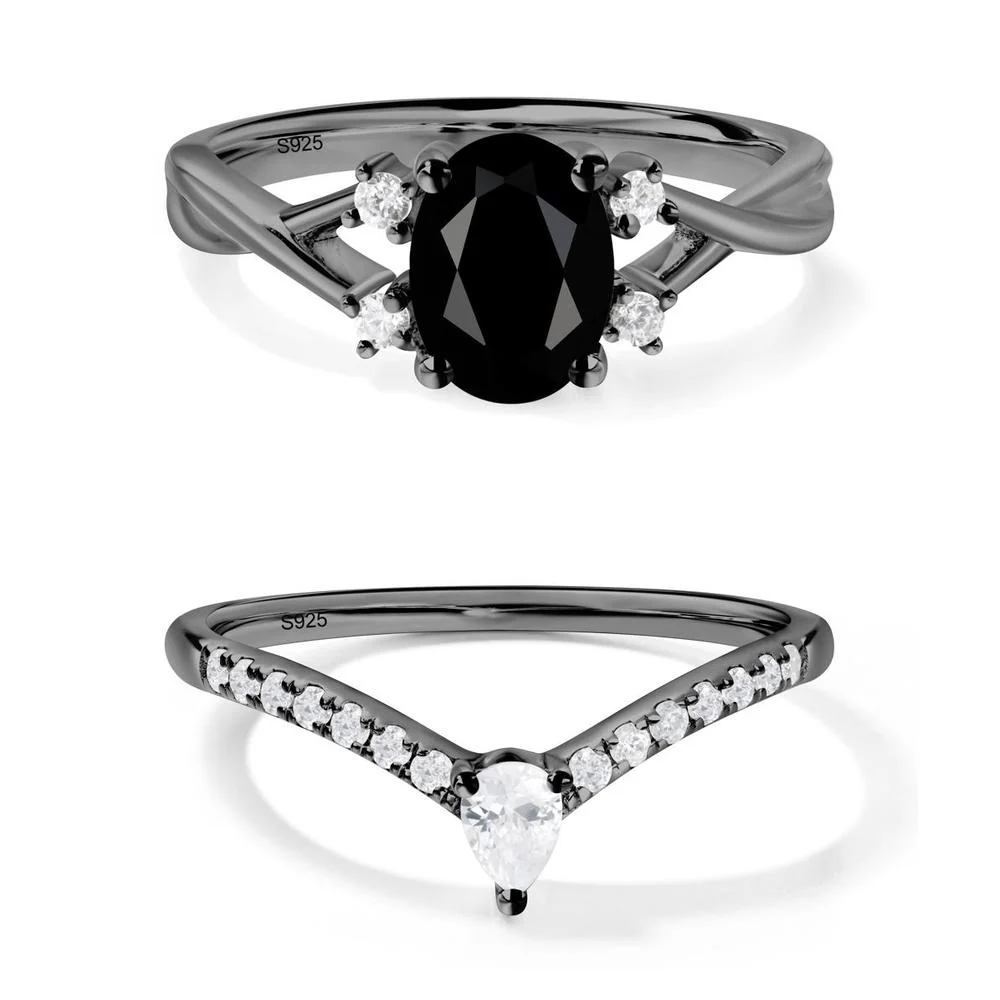 Oval Black Spinel Wedding Ring Set - Image 23