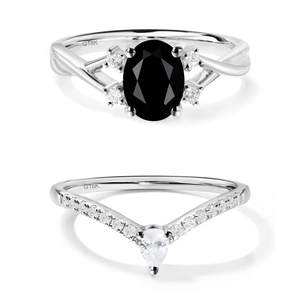 Oval Black Spinel Wedding Ring Set - Image 27