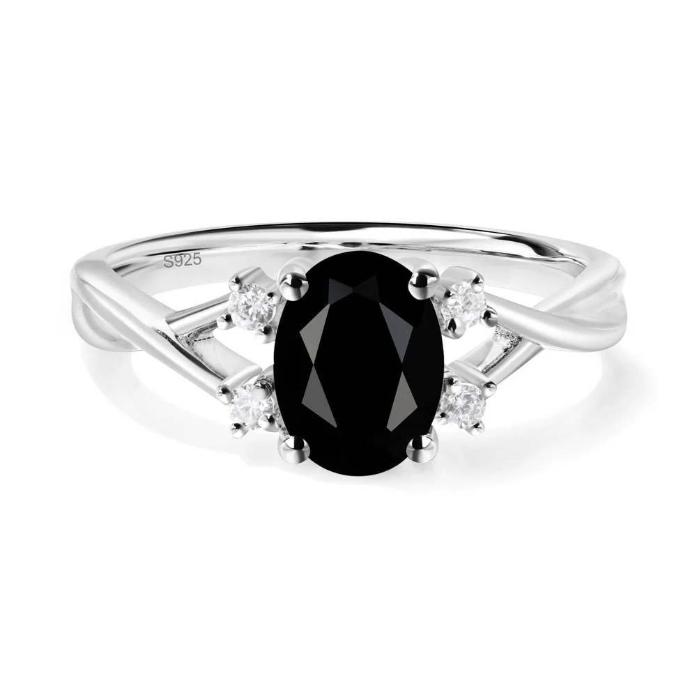 Oval Black Spinel Wedding Ring Set - Image 8
