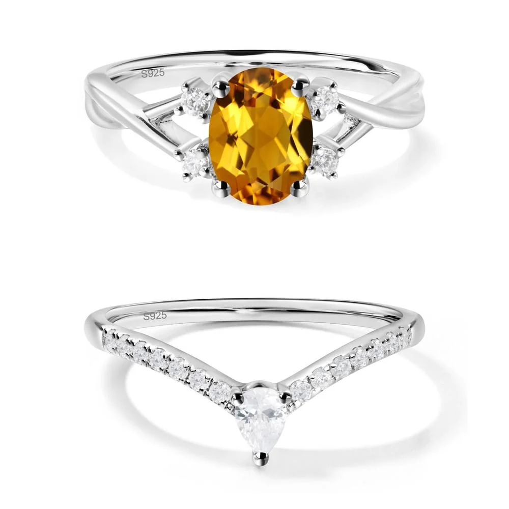 Citrine Oval Engagement Ring with Wedding Band - Image 13