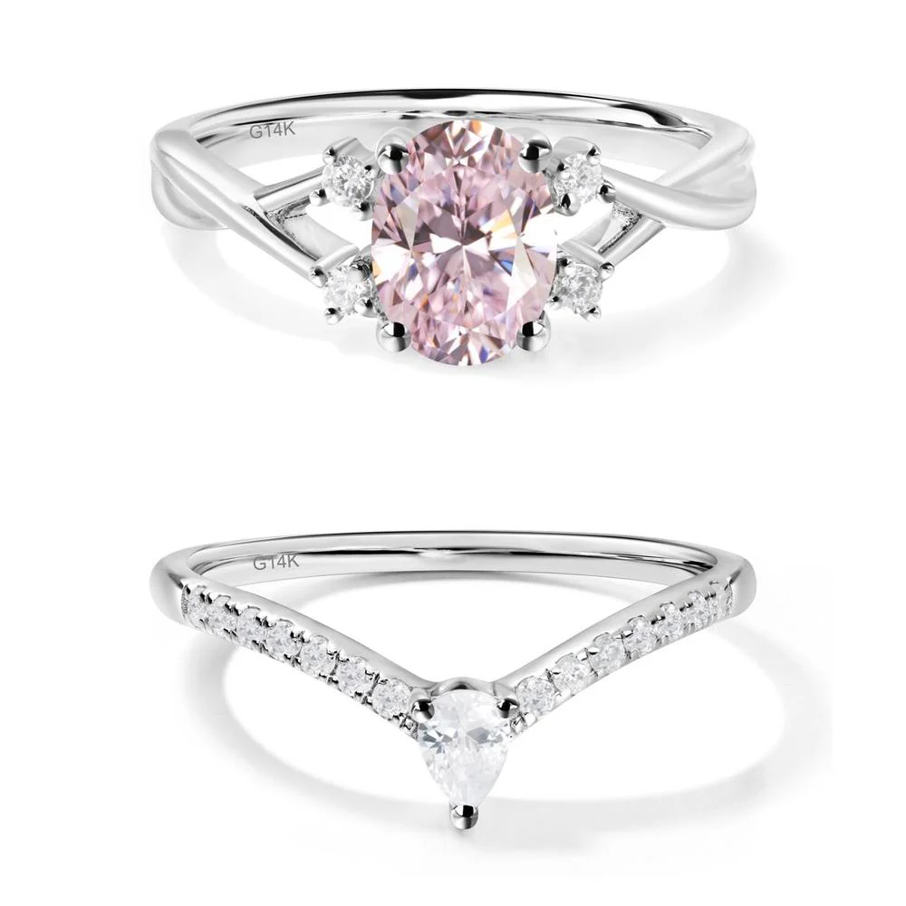 Pink Cubic Zirconia Oval Engagement Ring with Wedding Band - Image 11