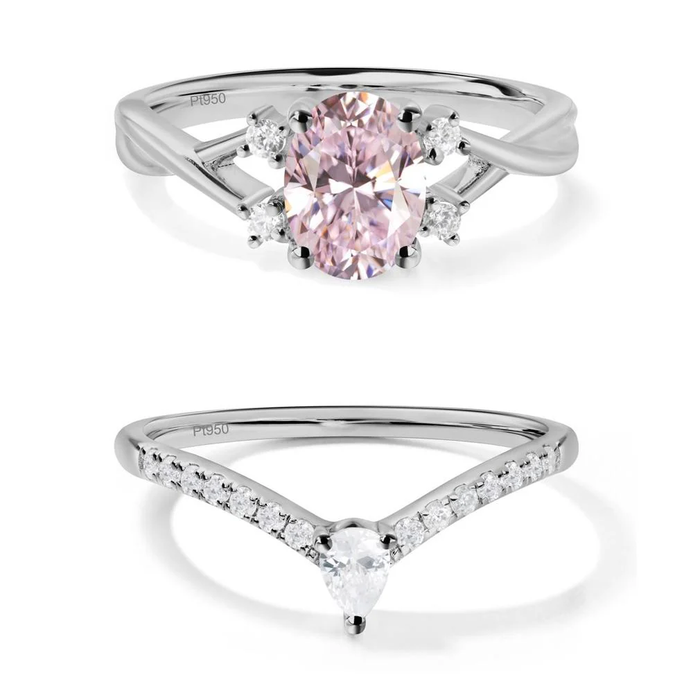 Pink Cubic Zirconia Oval Engagement Ring with Wedding Band - Image 21